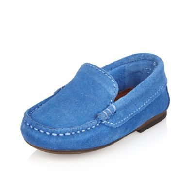 Mini boys blue suede loafers